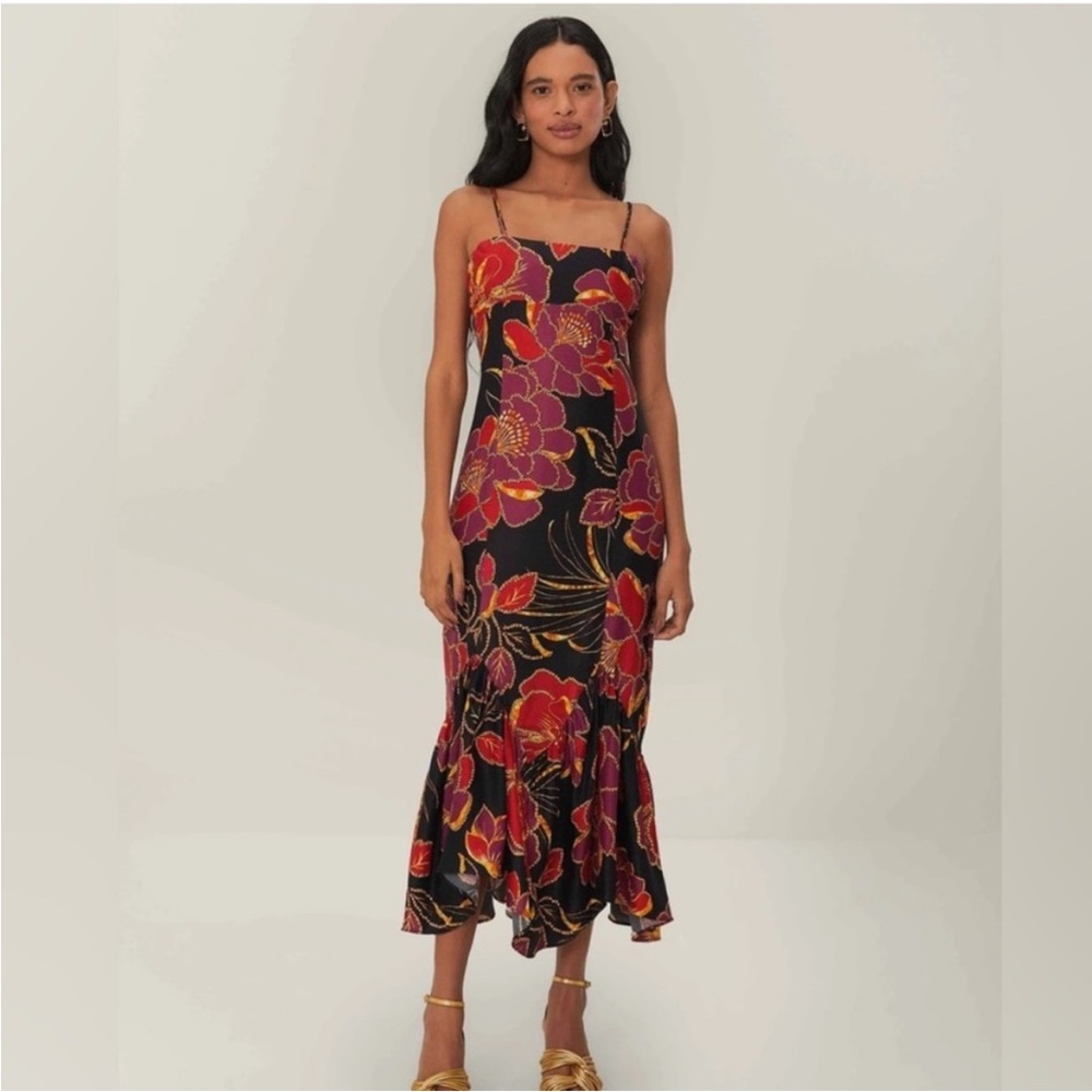FARM Rio Black and Red Floral Midi Dress - Picture 3 of 3